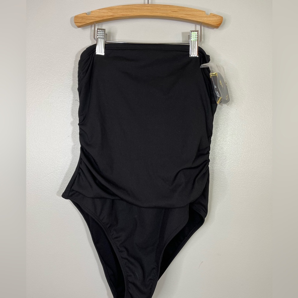 NWT Shade & Shore Black Bandeau with Ruching and Adjustable Straps Size …